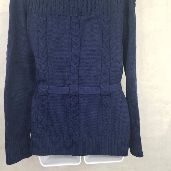 Sirocco Cardigan Women Sm Cable Knit Navy Blue Open Front Belted Classic Vintage - Picture 7 of 13